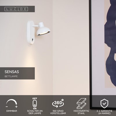 Lucide SENSAS - Bettlampe / Wandleuchte - 1xGU10 (ES111) - Weiß